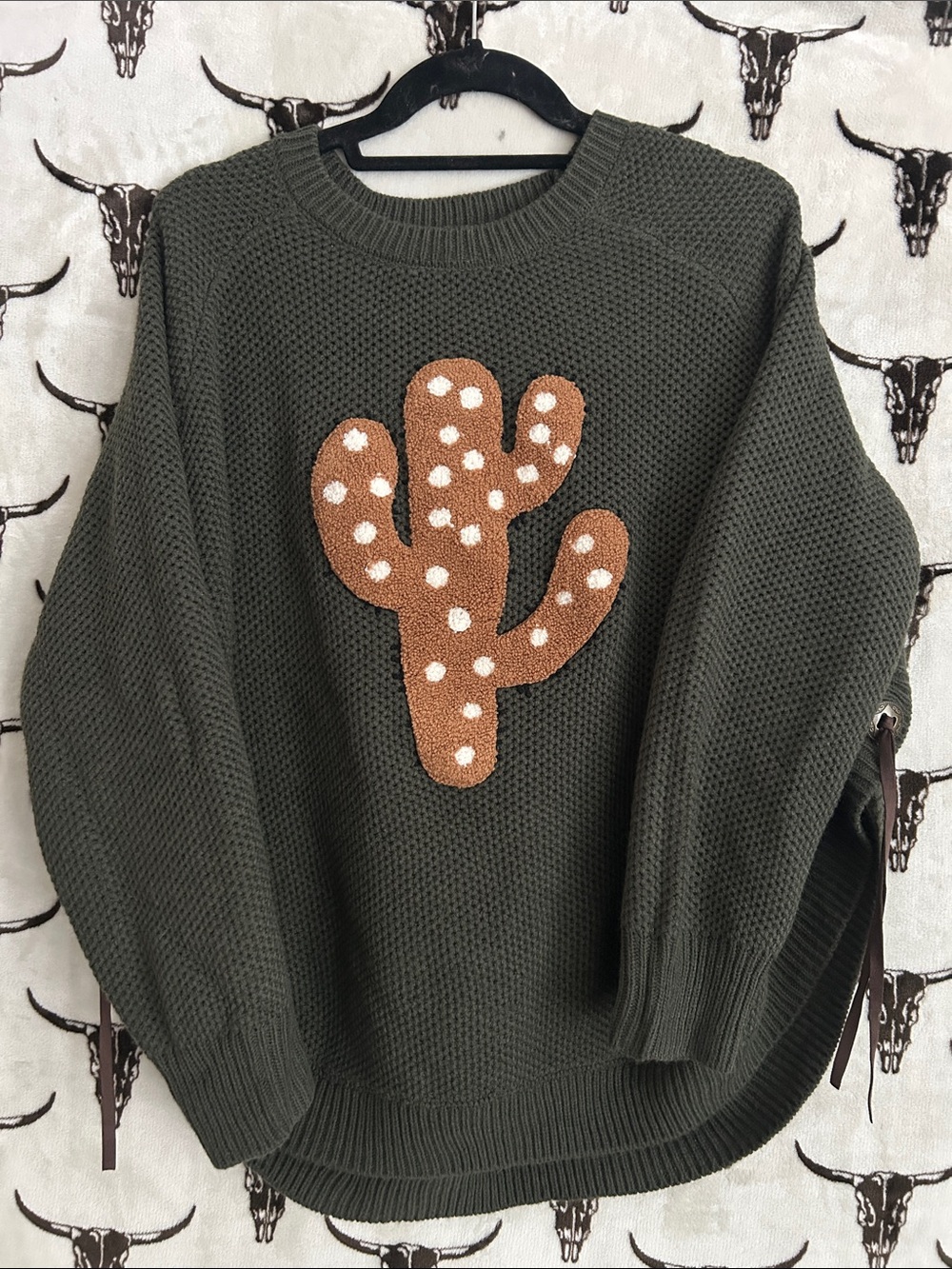 Rockin’ C Charcoal Cactus Chenille Knit Sweater Size M Western